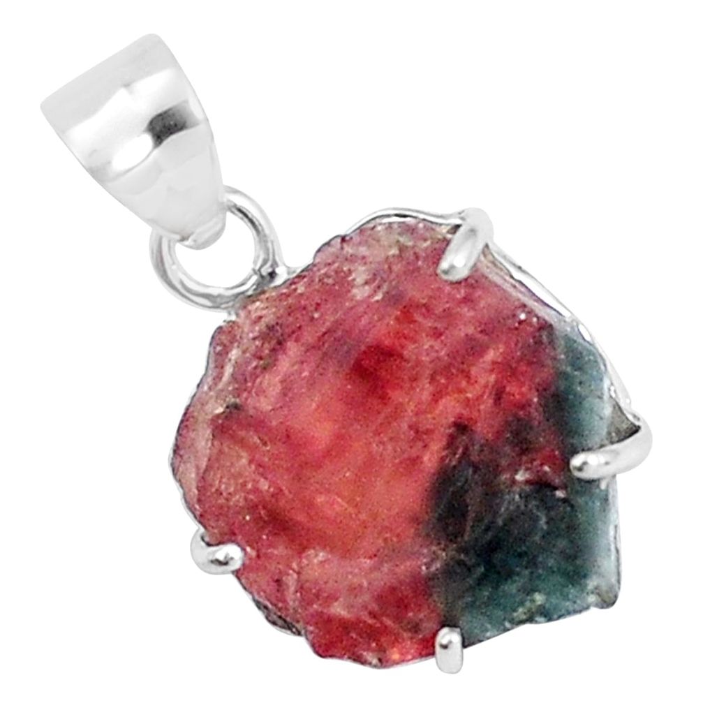 12.54cts natural watermelon tourmaline rough 925 sterling silver pendant p30070