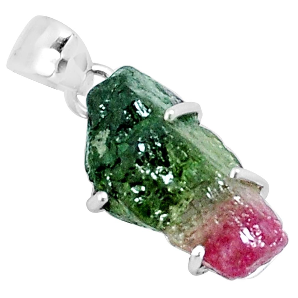 11.28cts natural watermelon tourmaline rough 925 sterling silver pendant p30071