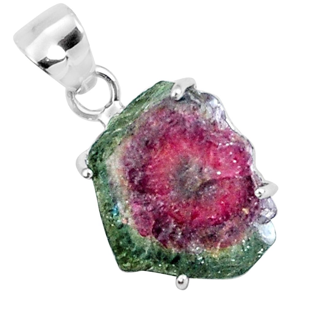 14.81cts natural watermelon tourmaline rough 925 sterling silver pendant p30073