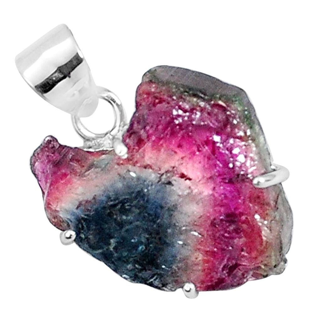 11.93cts natural watermelon tourmaline rough 925 sterling silver pendant p30074