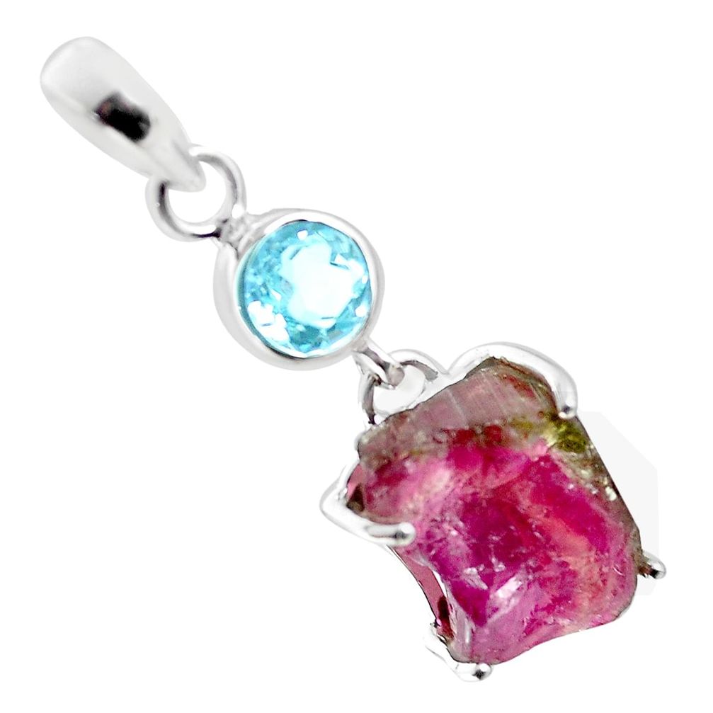 16.32cts natural watermelon tourmaline rough topaz 925 silver pendant p30177