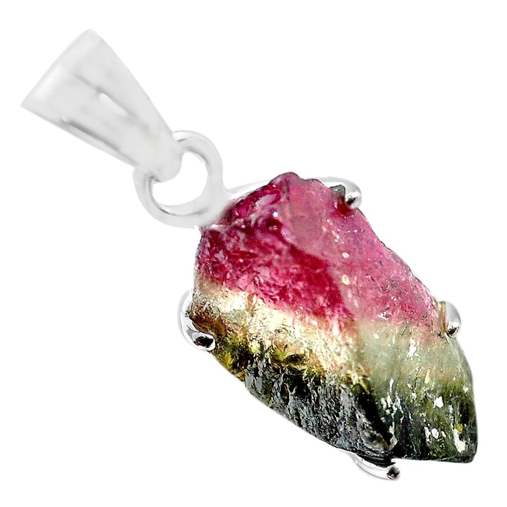 8.70cts natural watermelon tourmaline rough 925 sterling silver pendant p30236