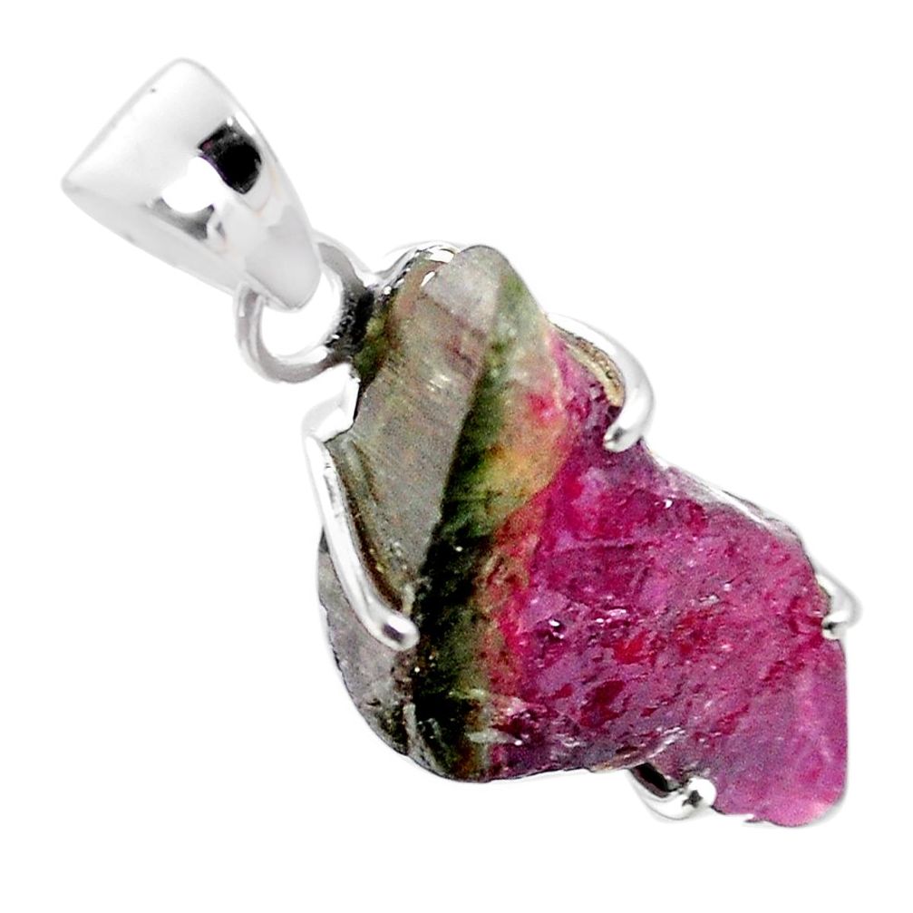 14.25cts natural watermelon tourmaline rough 925 sterling silver pendant p30240