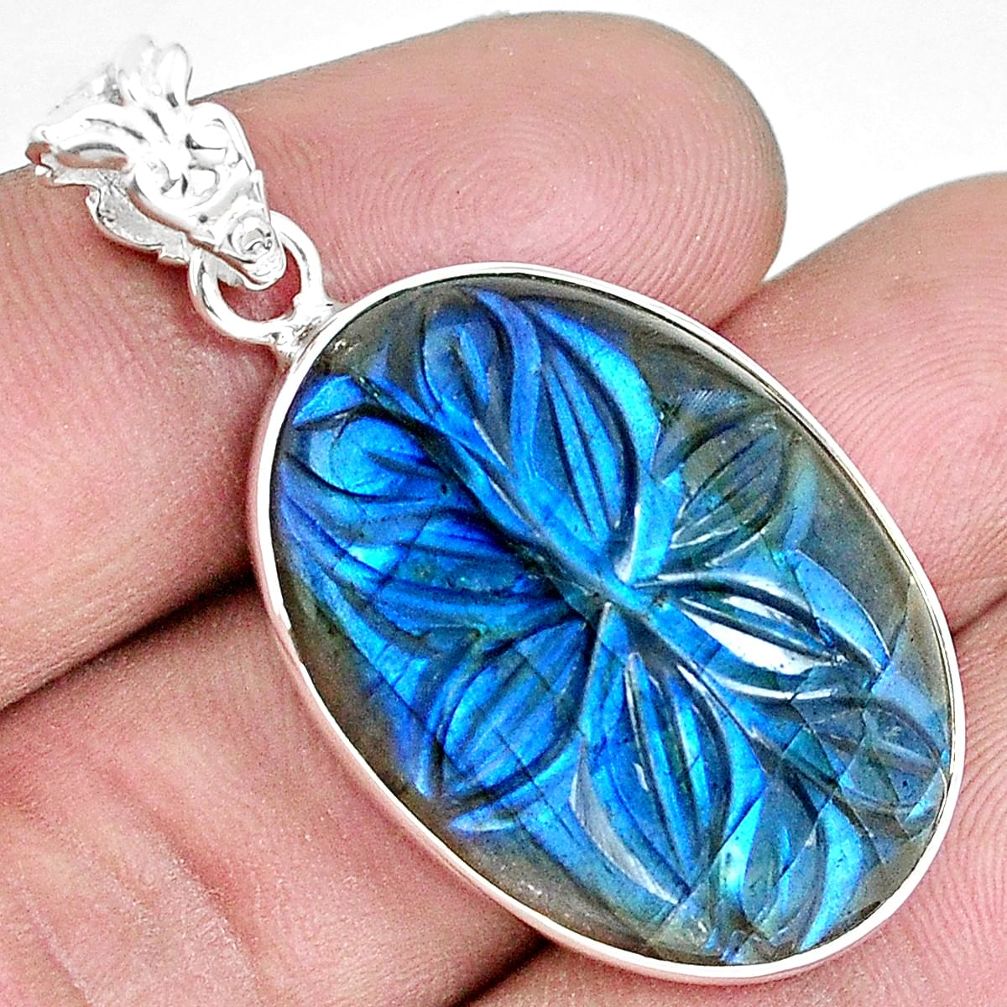 24.35cts carving natural blue labradorite 925 sterling silver pendant p30246