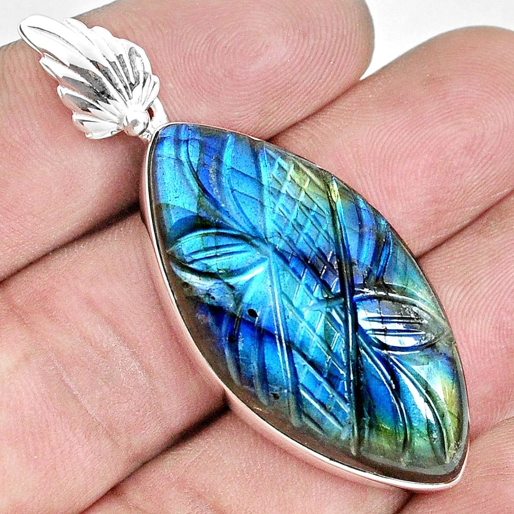 32.45cts carving natural blue labradorite marquise 925 silver pendant p30247