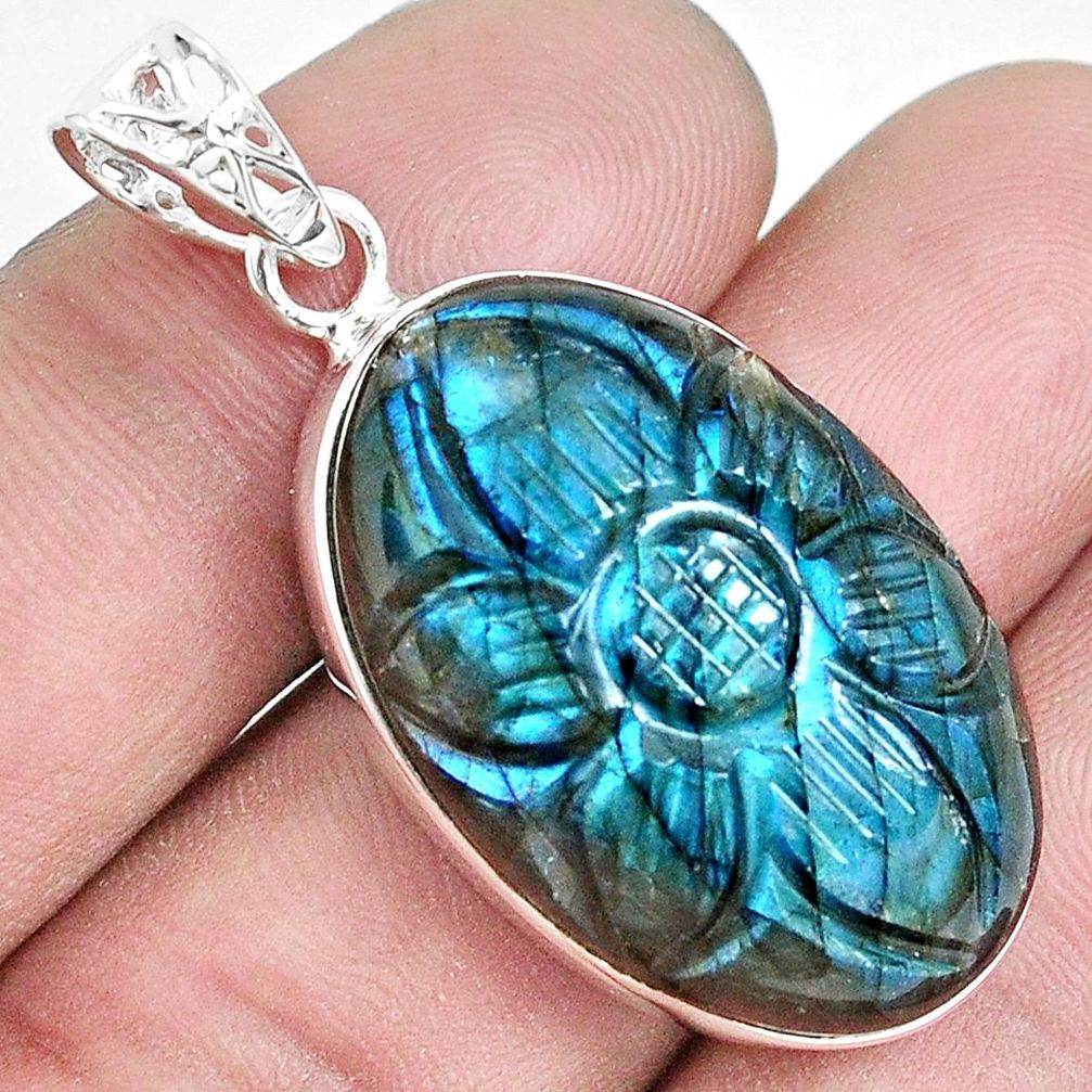 925 sterling silver 27.70cts carving natural blue labradorite pendant p30250