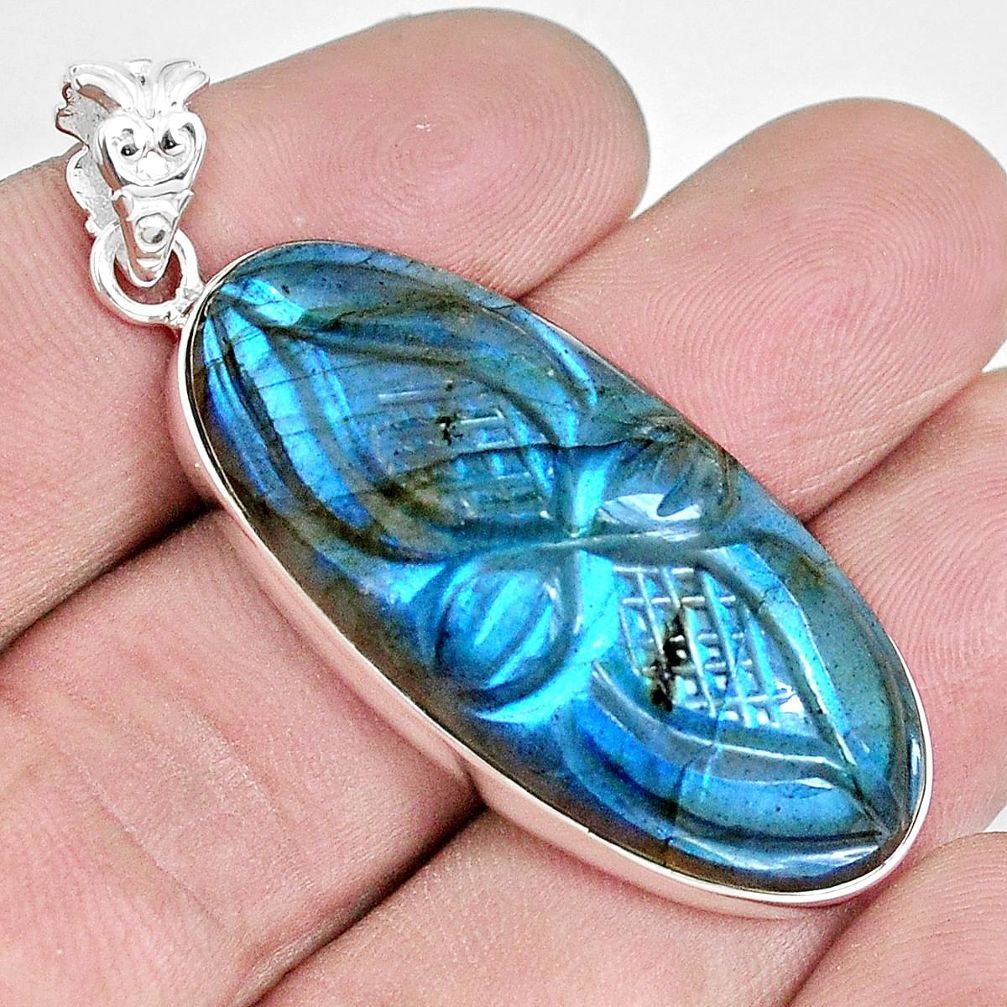 34.26cts carving natural blue labradorite 925 sterling silver pendant p30252