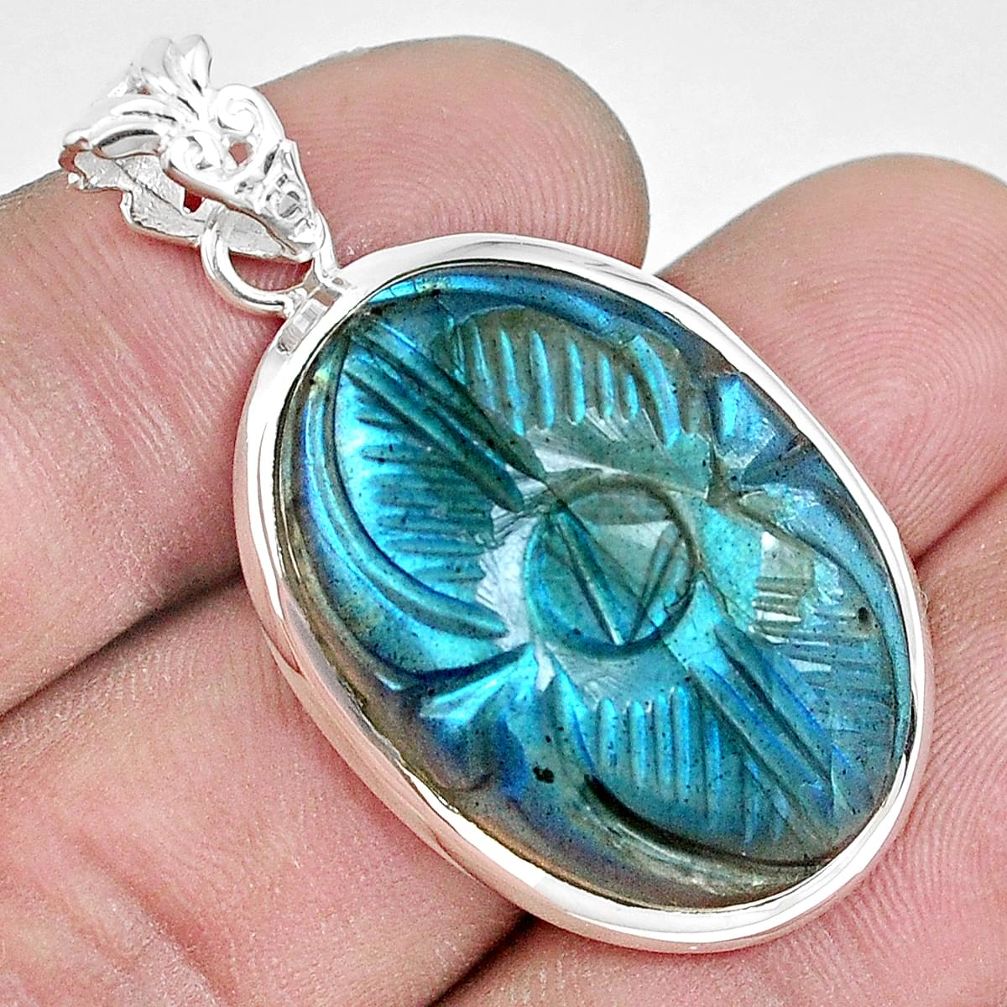 27.08cts carving natural blue labradorite 925 sterling silver pendant p30256