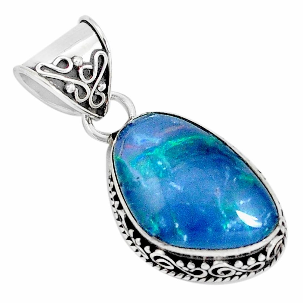 11.95cts natural blue australian opal triplet 925 silver pendant jewelry p30383