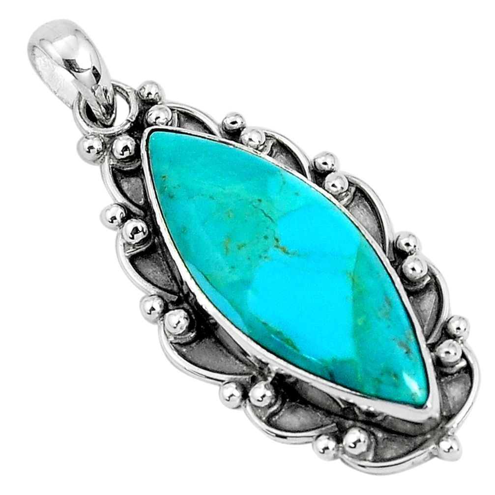 16.70cts natural green kingman turquoise 925 sterling silver pendant p30461