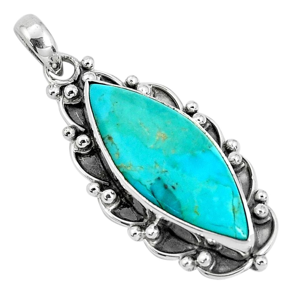 16.77cts natural green kingman turquoise 925 sterling silver pendant p30462