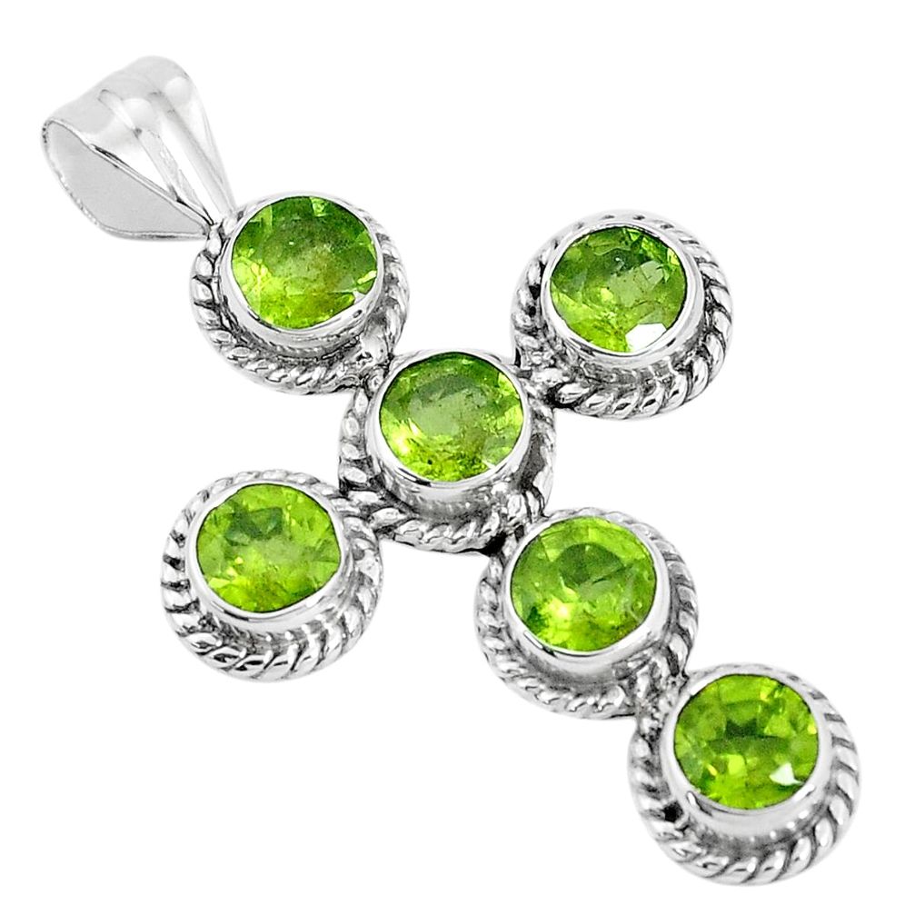 5.72cts natural green peridot 925 sterling silver holy cross pendant p30681