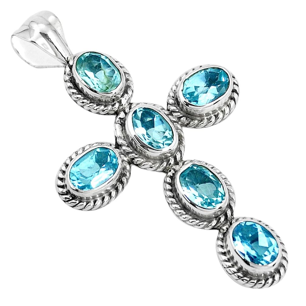 9.37cts natural blue topaz 925 sterling silver holy cross pendant jewelry p30690