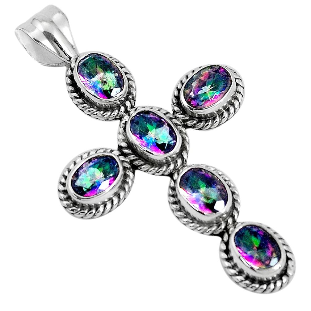 8.76cts multi color rainbow topaz 925 sterling silver holy cross pendant p30692