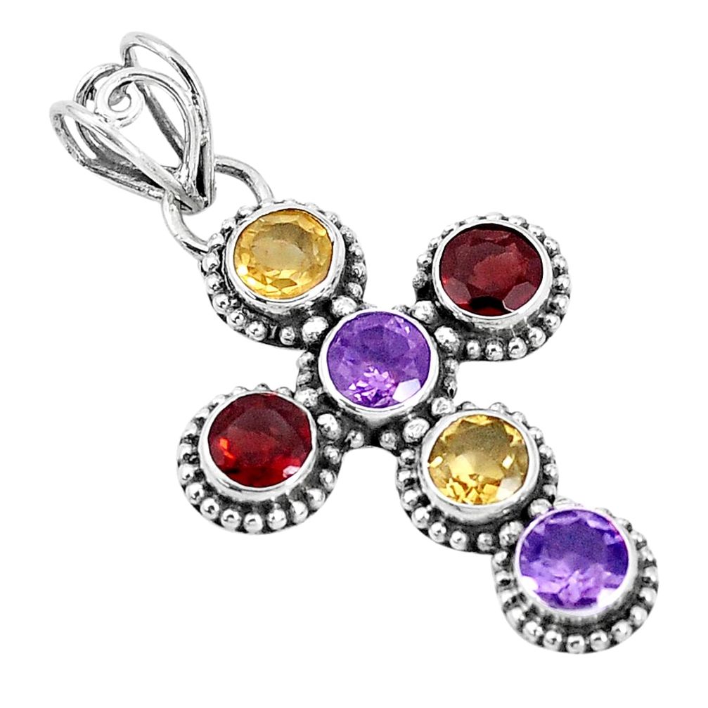 925 silver 4.05cts natural purple amethyst red garnet holy cross pendant p30693