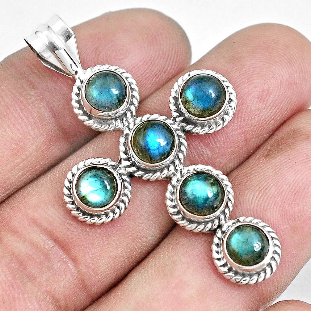 5.42cts natural blue labradorite 925 sterling silver holy cross pendant p30695