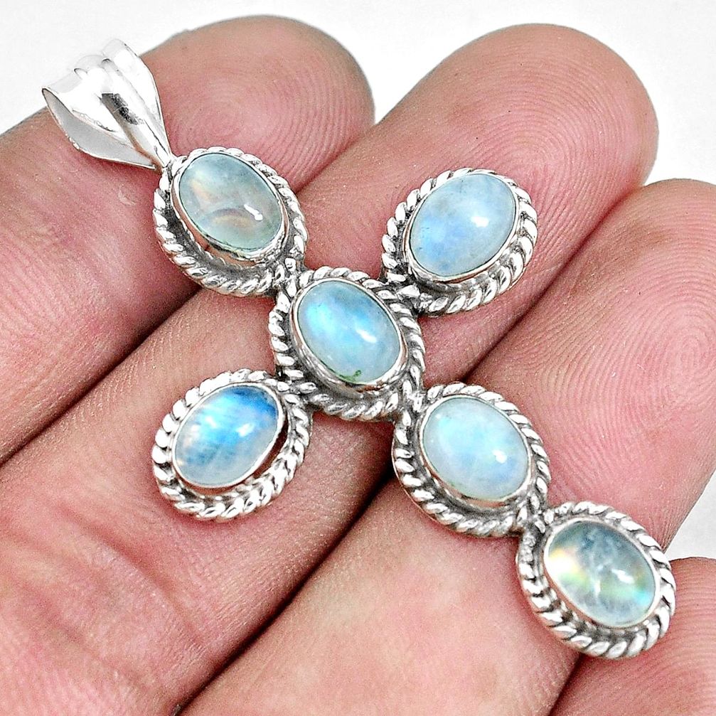 925 sterling silver 8.62cts natural rainbow moonstone holy cross pendant p30697