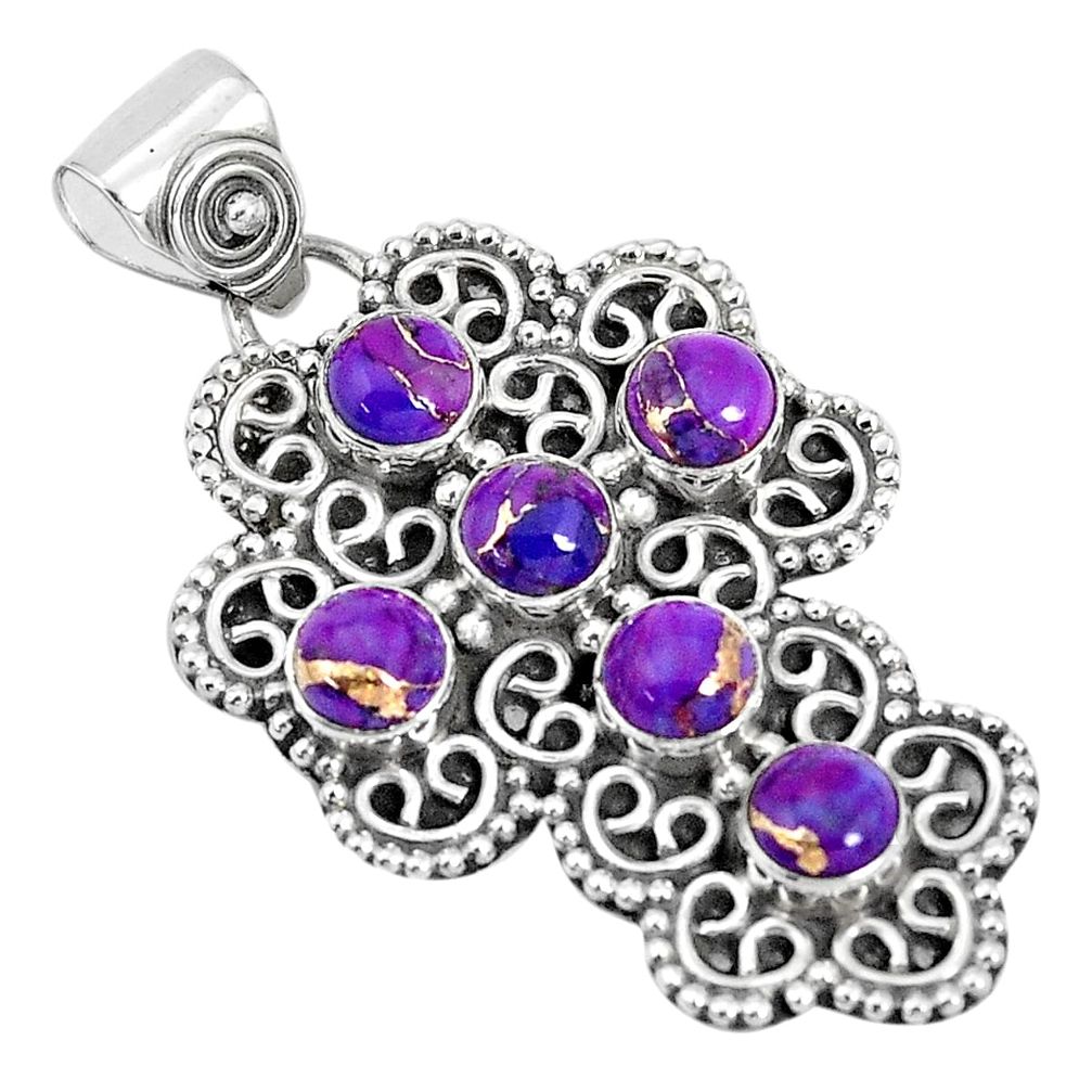 5.63cts purple copper turquoise 925 sterling silver holy cross pendant p30710