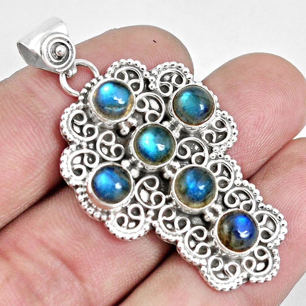 5.98cts natural blue labradorite 925 sterling silver holy cross pendant p30717