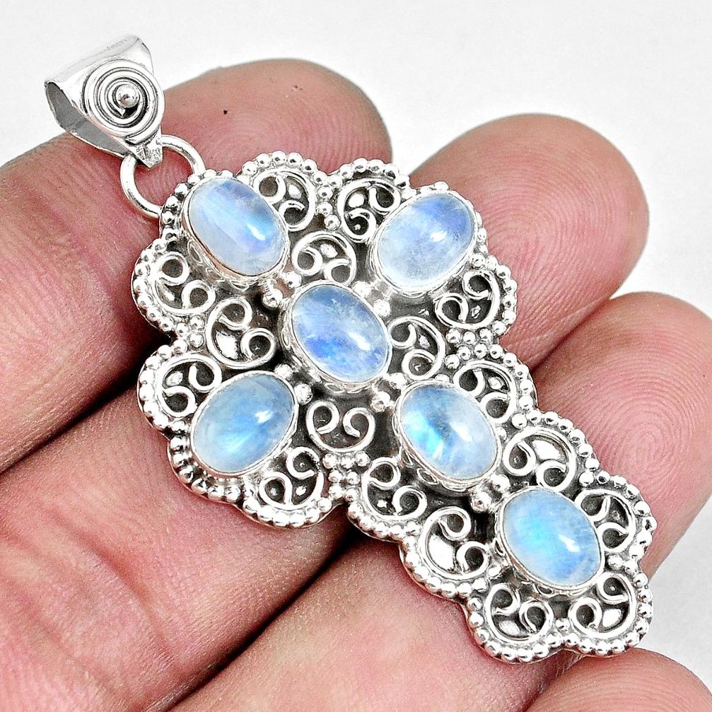 925 sterling silver 9.62cts natural rainbow moonstone holy cross pendant p30719