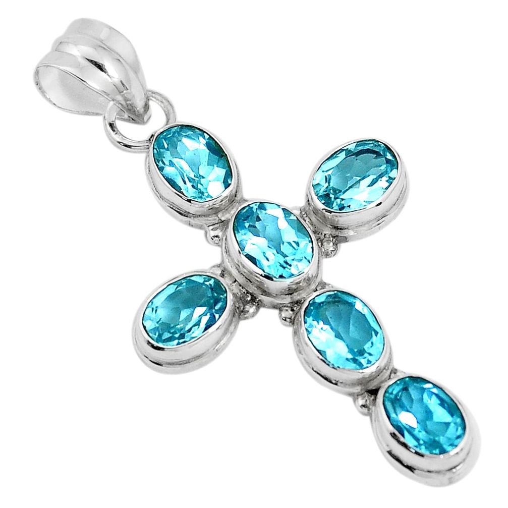 9.03cts natural blue topaz 925 sterling silver holy cross pendant jewelry p30722