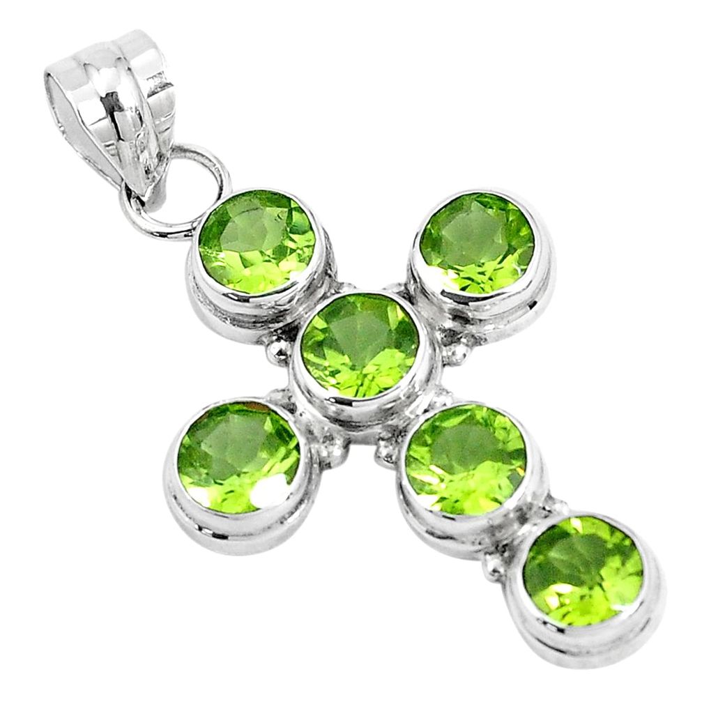 5.97cts natural green peridot 925 sterling silver holy cross pendant p30724