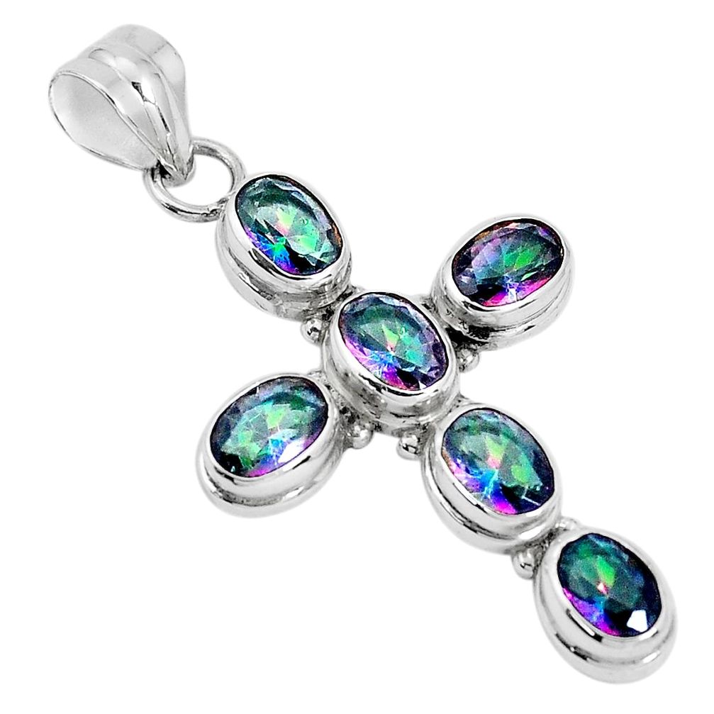 925 sterling silver 9.67cts multi color rainbow topaz holy cross pendant p30726