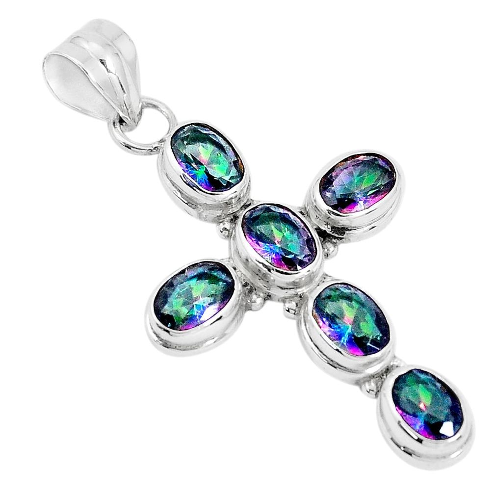 10.01cts multi color rainbow topaz 925 sterling silver holy cross pendant p30727