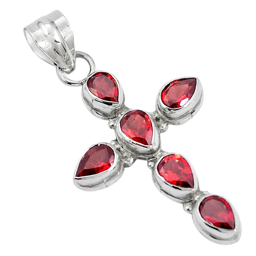 6.31cts natural red garnet 925 sterling silver holy cross pendant jewelry p30732