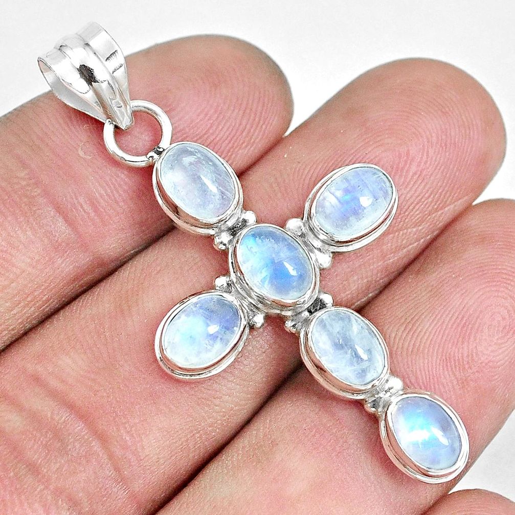 9.03cts natural rainbow moonstone 925 sterling silver holy cross pendant p30739