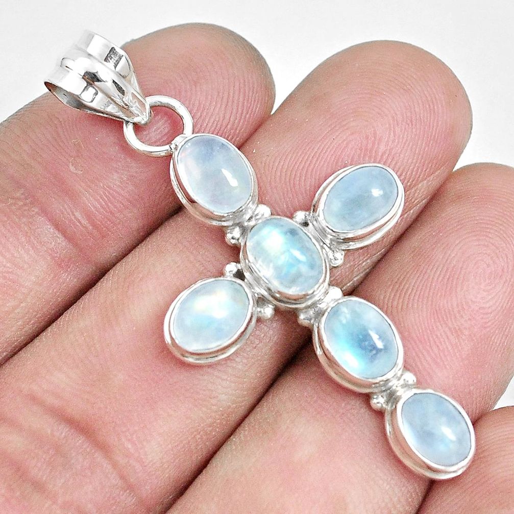 925 sterling silver 9.03cts natural rainbow moonstone holy cross pendant p30740