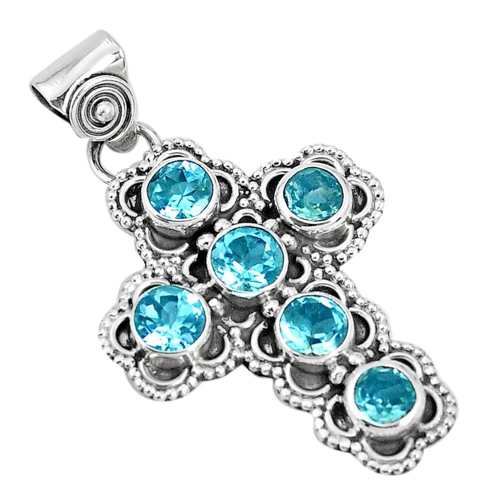 5.38cts natural blue topaz 925 sterling silver holy cross pendant jewelry p30742