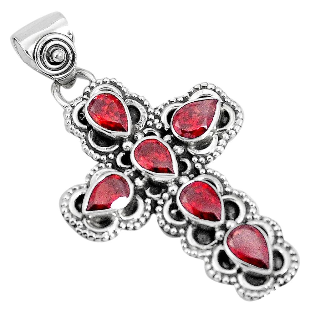 6.31cts natural red garnet 925 sterling silver holy cross pendant jewelry p30743