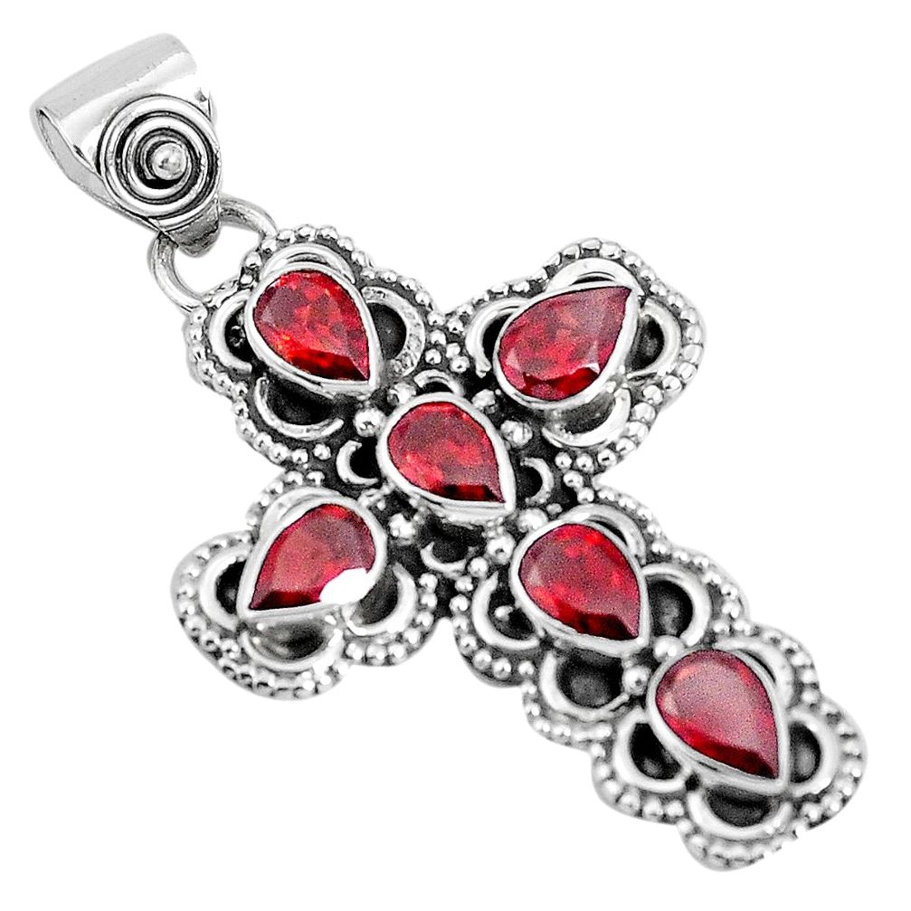 925 sterling silver 6.31cts natural red garnet holy cross pendant jewelry p30744