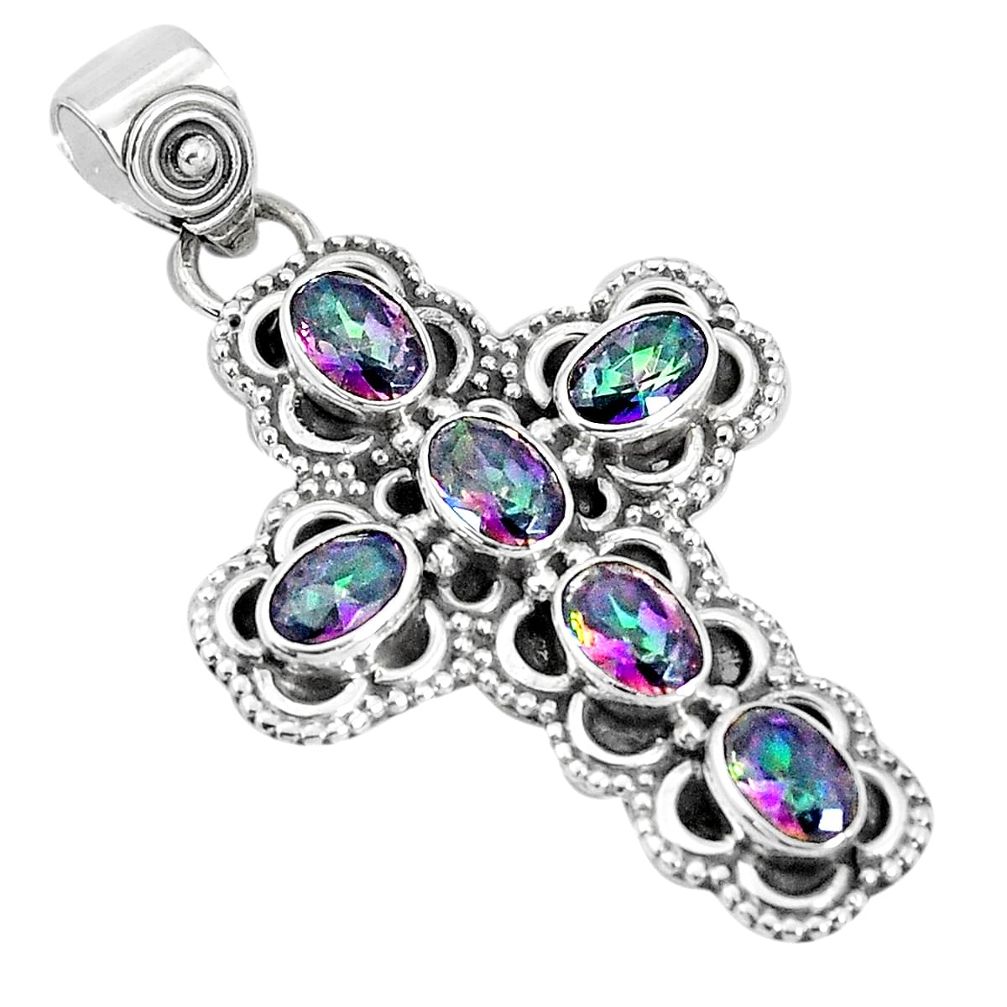 6.02cts multicolor rainbow topaz 925 sterling silver holy cross pendant p30745