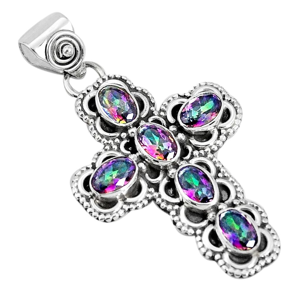 5.87cts multi color rainbow topaz 925 sterling silver holy cross pendant p30746