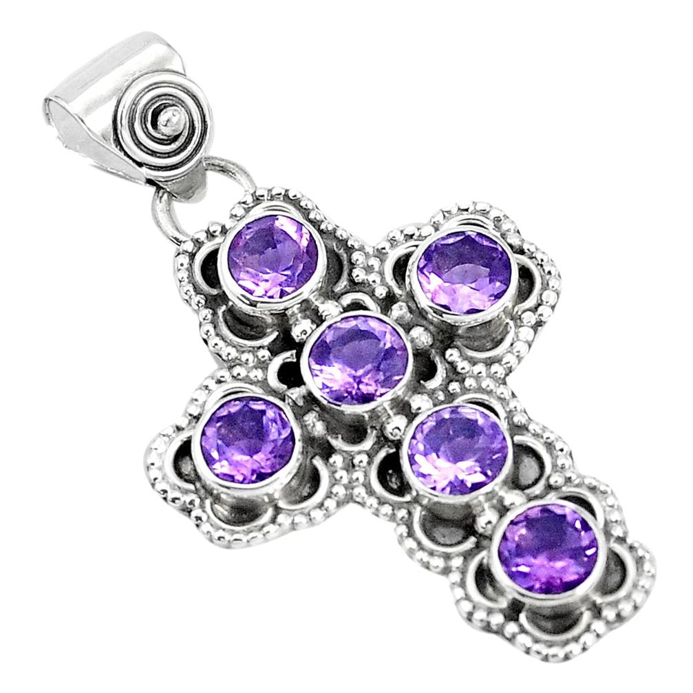 5.63cts natural purple amethyst 925 sterling silver holy cross pendant p30747