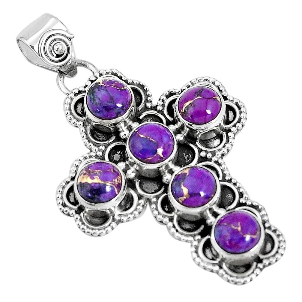 925 sterling silver 5.42cts purple copper turquoise holy cross pendant p30752