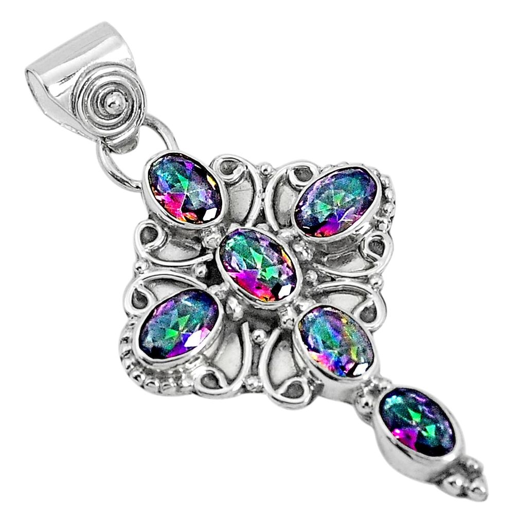 925 sterling silver 6.03cts multi color rainbow topaz holy cross pendant p30773