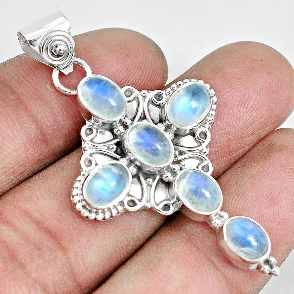 10.01cts natural rainbow moonstone 925 sterling silver holy cross pendant p30780