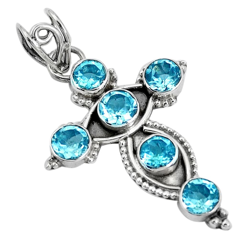 925 sterling silver 5.23cts natural blue topaz holy cross pendant jewelry p30784