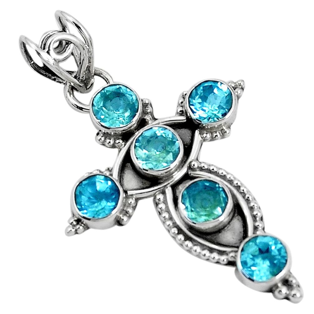 5.02cts natural blue topaz 925 sterling silver holy cross pendant jewelry p30785