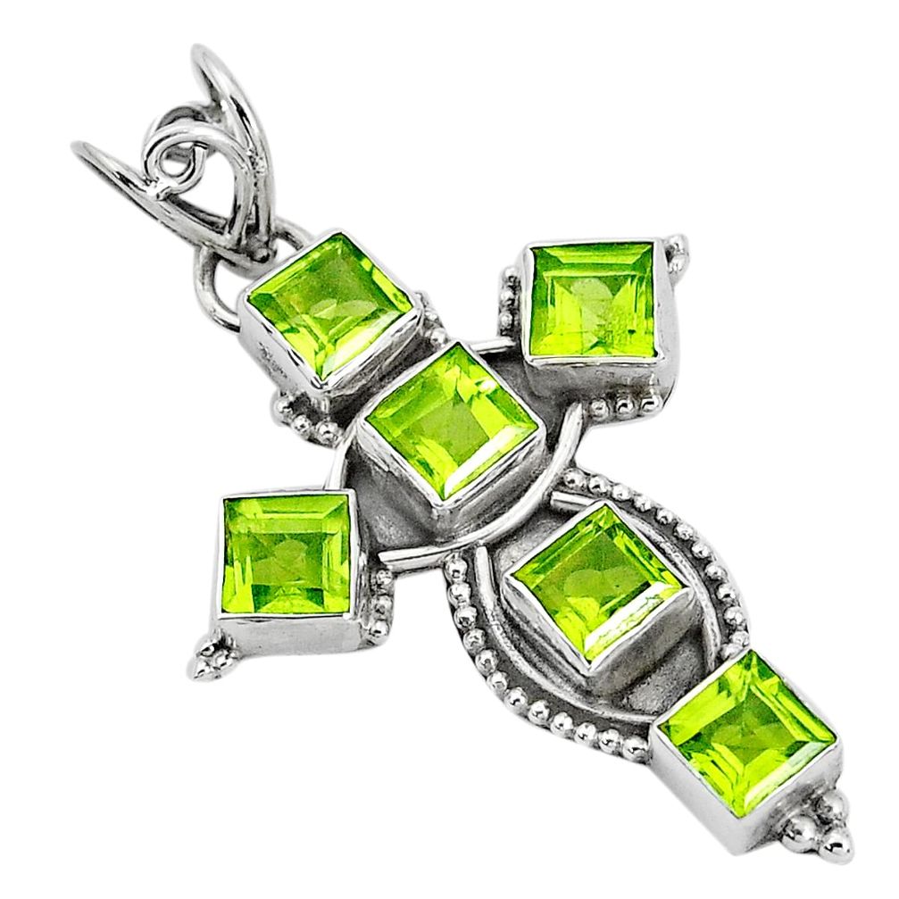 8.94cts natural green peridot 925 sterling silver holy cross pendant p30789