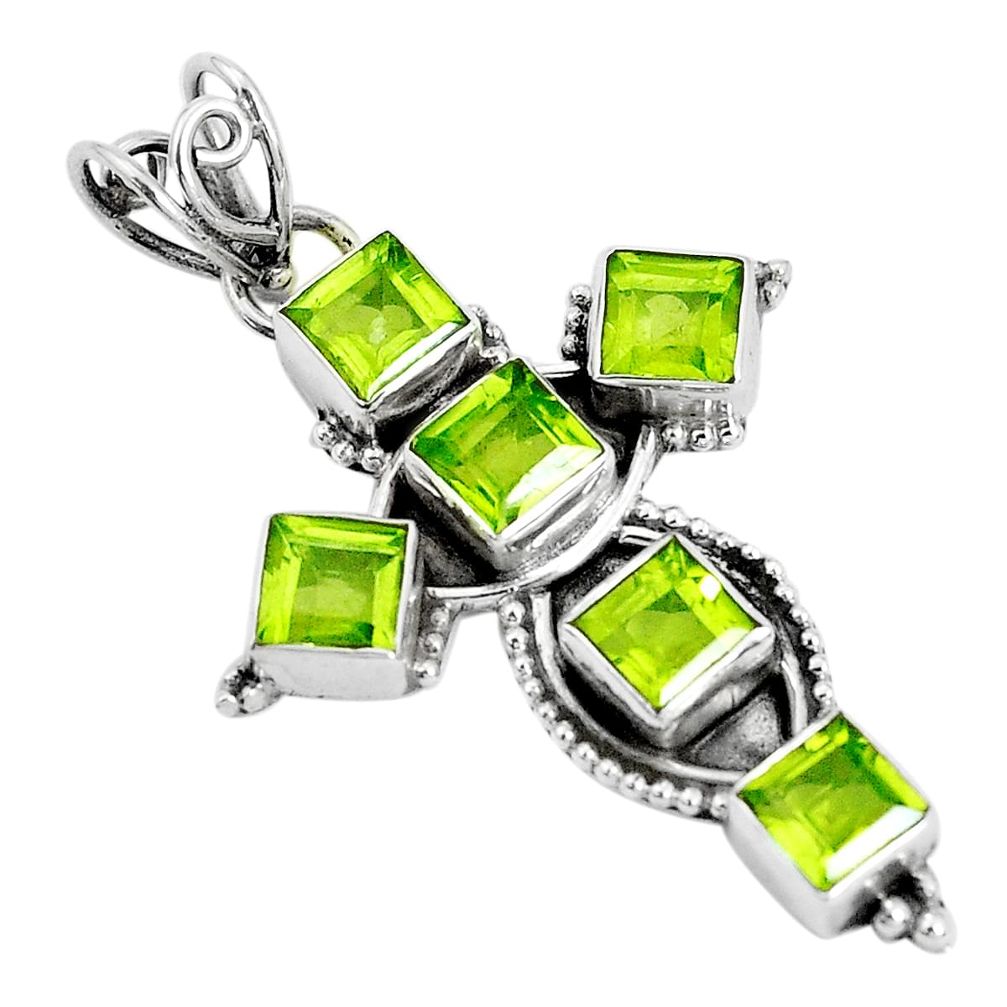 8.92cts natural green peridot 925 sterling silver holy cross pendant p30790
