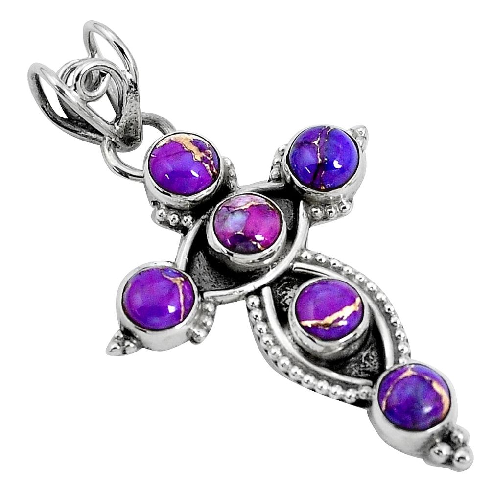 5.06cts purple copper turquoise 925 sterling silver holy cross pendant p30792