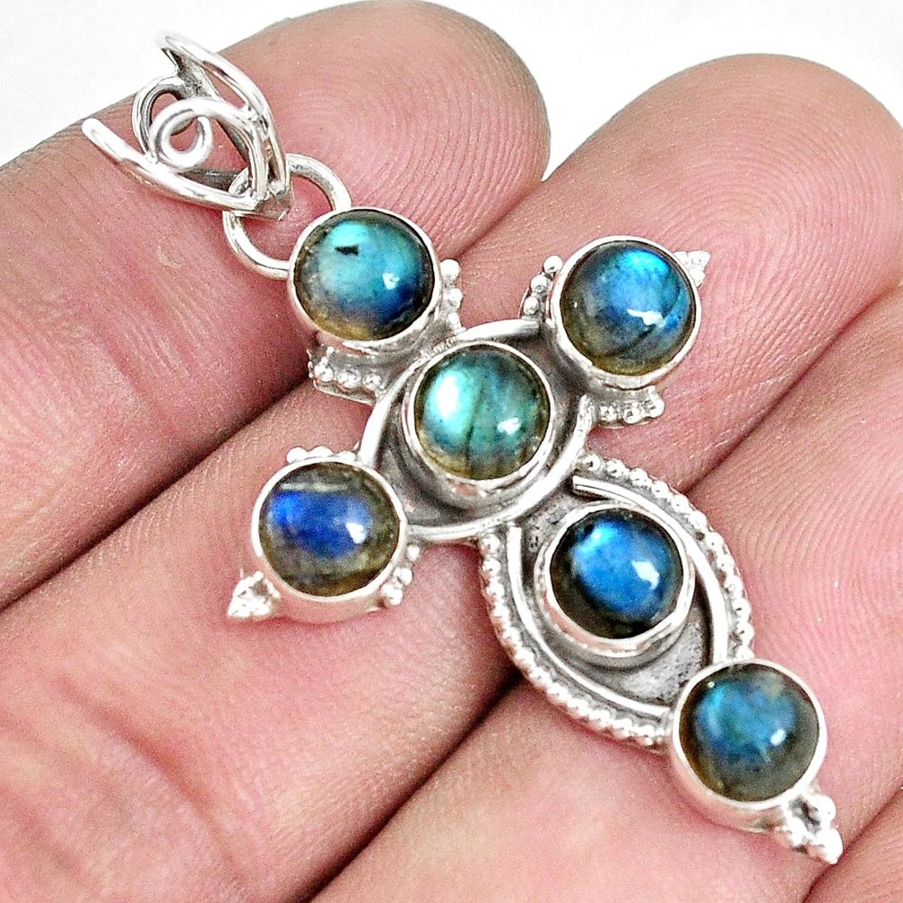 5.79cts natural blue labradorite 925 sterling silver holy cross pendant p30799