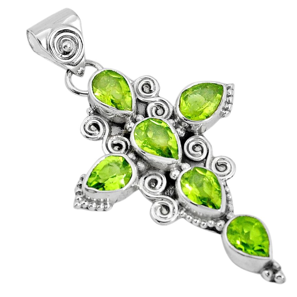 9.86cts natural green peridot 925 sterling silver holy cross pendant p30801