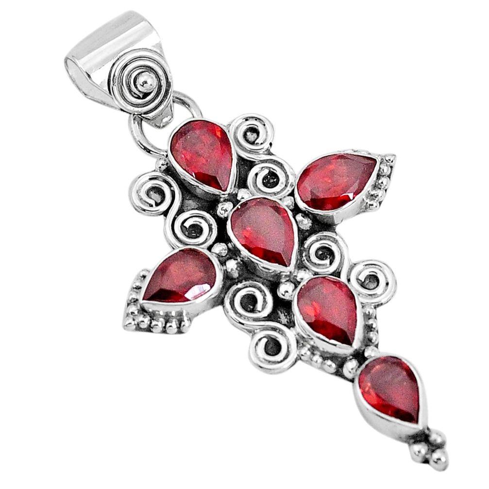 6.39cts natural red garnet 925 sterling silver holy cross pendant jewelry p30806