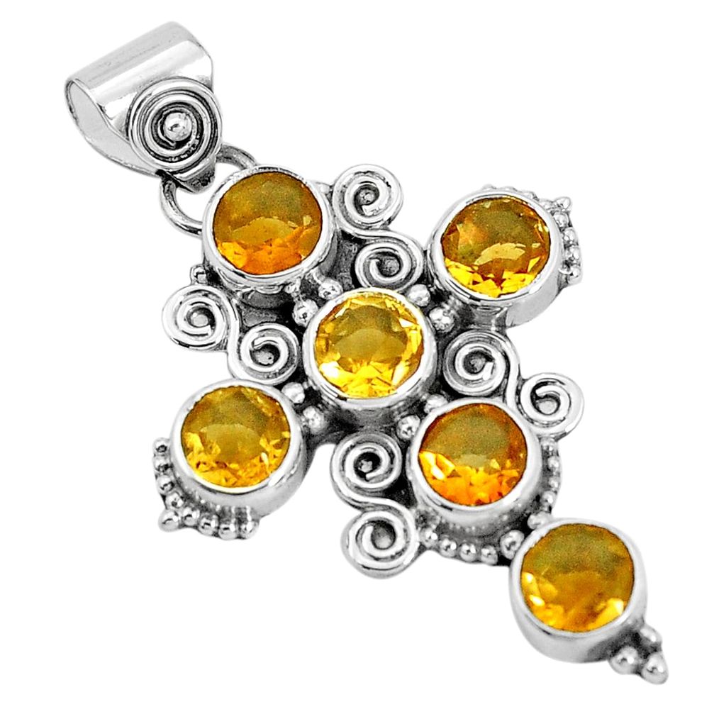 925 sterling silver 6.31cts natural yellow citrine holy cross pendant p30812