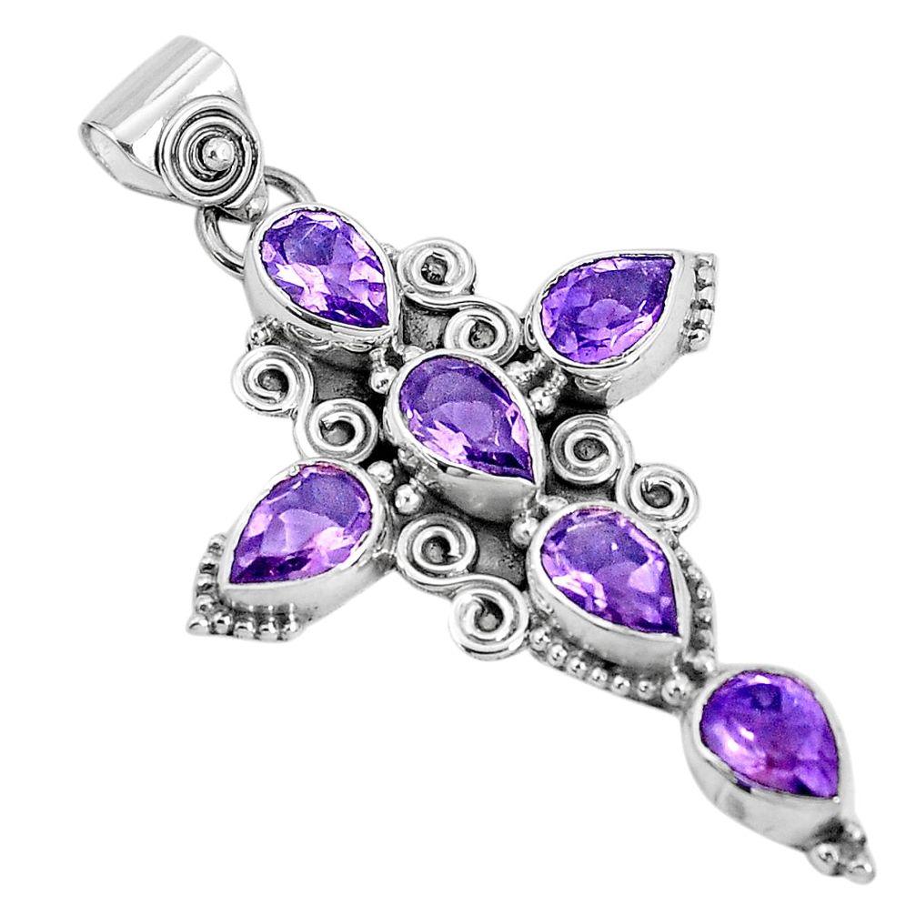 925 sterling silver 9.57cts natural purple amethyst holy cross pendant p30815